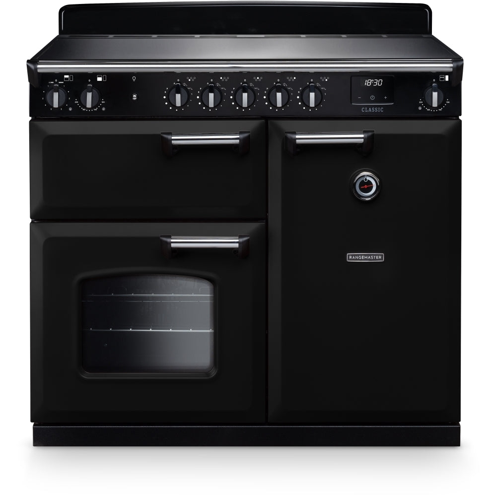 Rangemaster Classic CL100EIPGBL/CM1 100cm wide Electric Range Cooker with Induction Hob - Black / Chrome