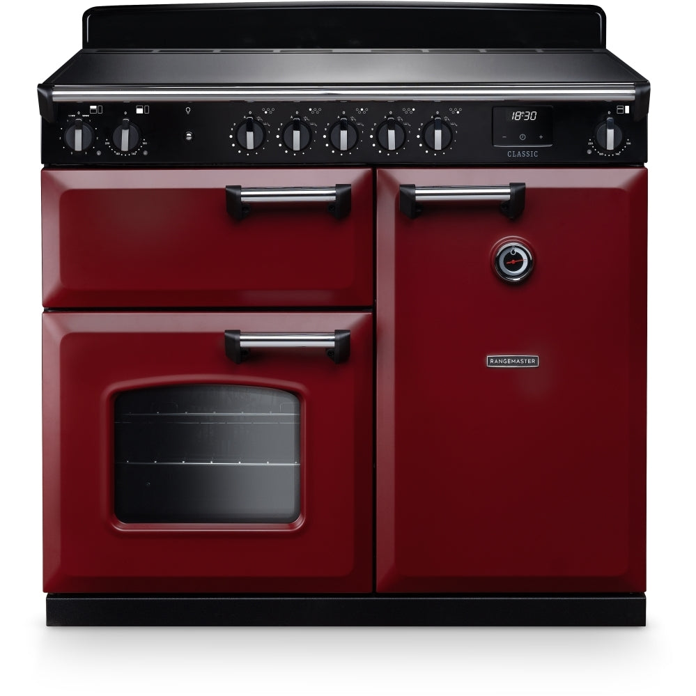 Rangemaster Classic CL100EIPBOR/CM1 100cm wide Electric Range Cooker with Induction Hob - Bordeaux / Chrome