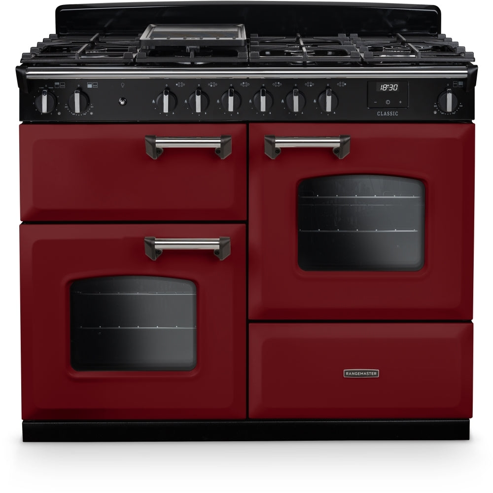 Rangemaster Classic OC CLO110DFPBOR/CM1 110cm wide Dual Fuel Range Cooker with Gas Hob - Bordeaux / Chrome