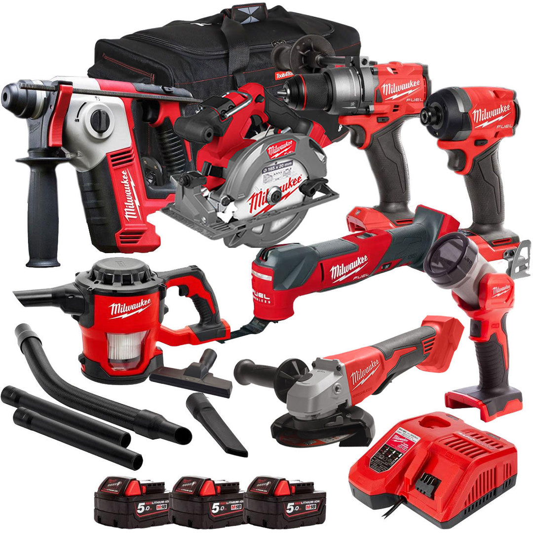 Milwaukee 18V 8 Piece Power Tool Kit with 3 x 5.0Ah Batteries T4TM-24