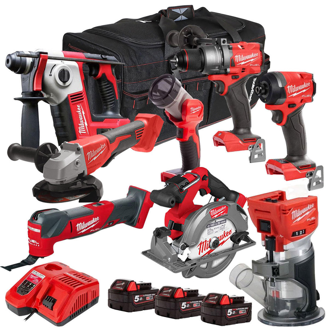 Milwaukee 18V 8 Piece Power Tool Kit with 3 x 5.0Ah Batteries T4TM-28