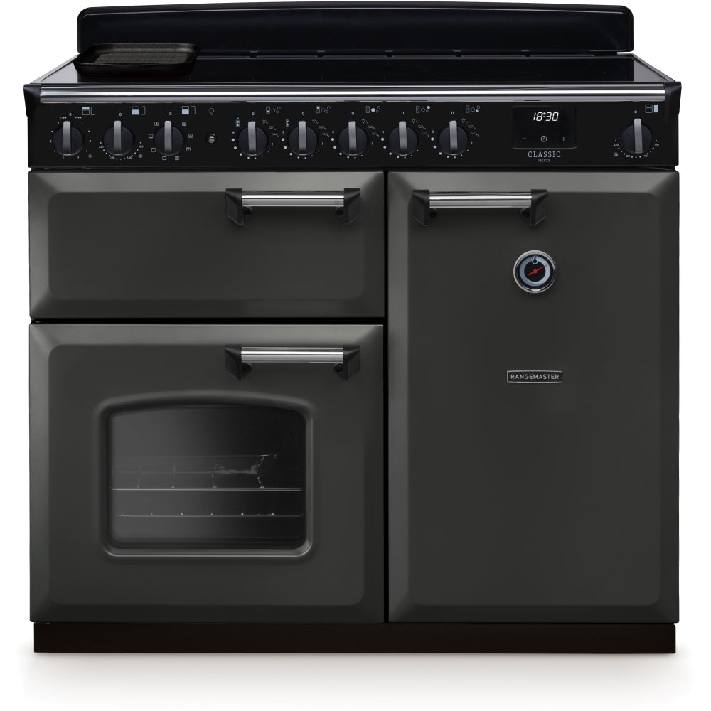 Rangemaster Classic Deluxe CLDL100EIPSLT/CM1 100cm wide Electric Range Cooker with Induction Hob - Slate / Chrome