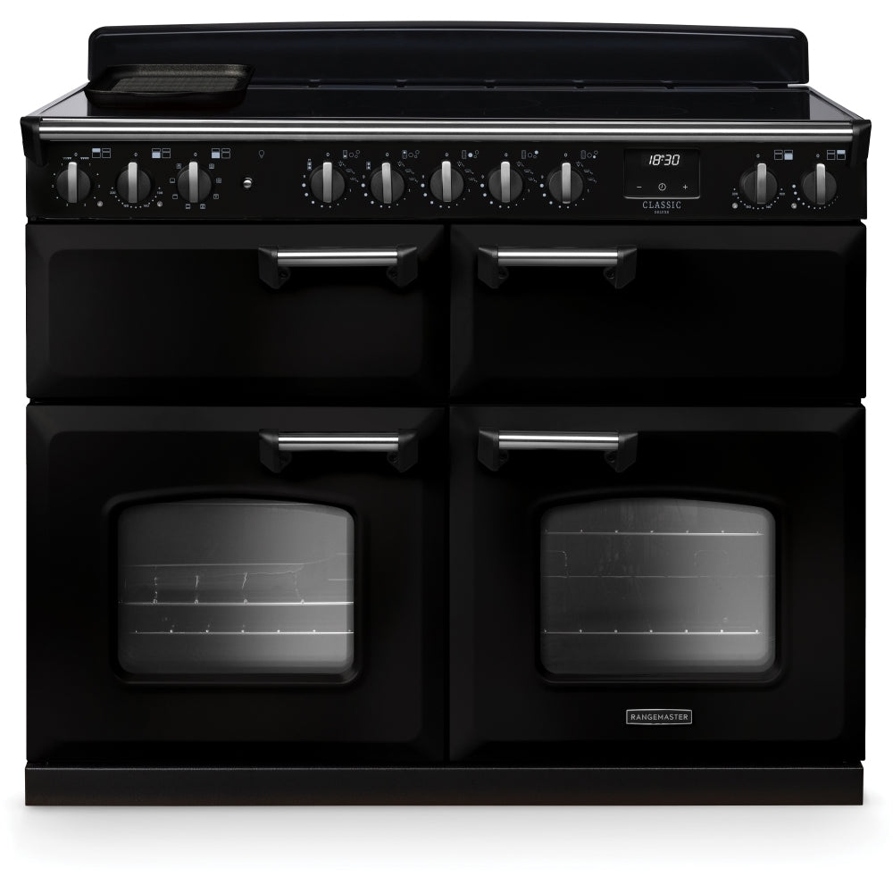 Rangemaster Classic Deluxe BC CLDLB110EIPGBL/CM1 110cm wide Electric Range Cooker with Induction Hob - Black / Chrome