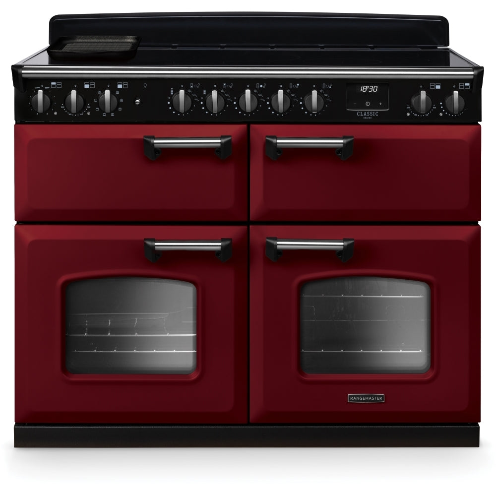 Rangemaster Classic Deluxe BC CLDLB110EIPBOR/CM1 110cm wide Electric Range Cooker with Induction Hob - Bordeaux / Chrome
