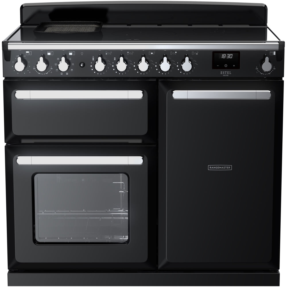 Rangemaster Estel Deluxe ESDL100EIPGBL/CM1 100cm wide Electric Range Cooker with Induction Hob - Black / Chrome