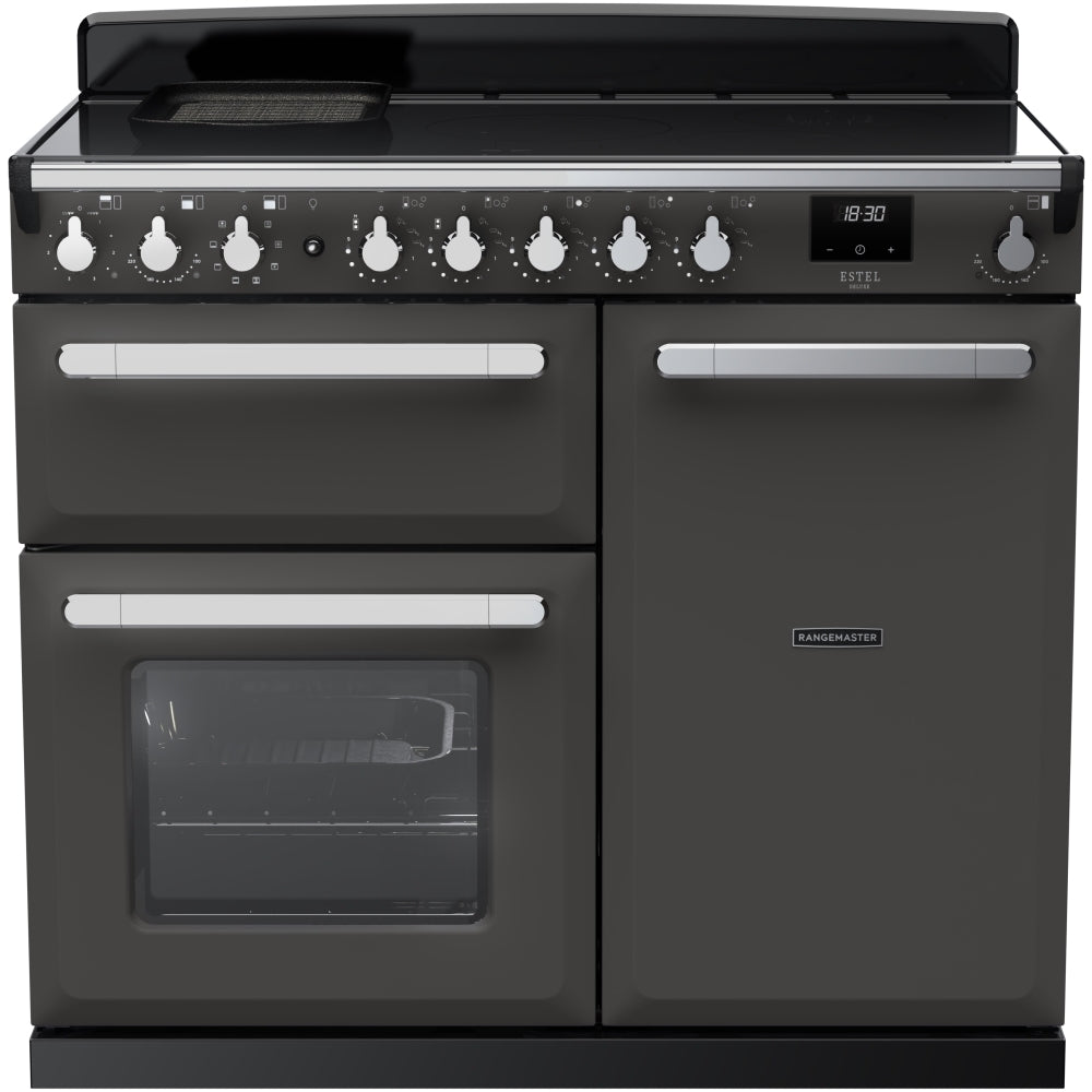 Rangemaster Estel Deluxe ESDL100EIPSLT/CM1 100cm wide Electric Range Cooker with Induction Hob - Slate / Chrome