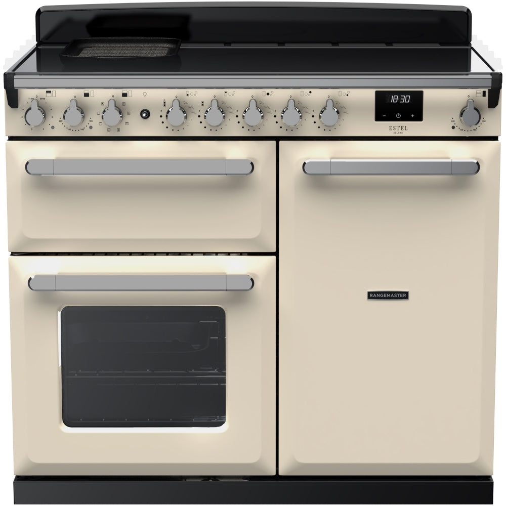 Rangemaster Estel Deluxe ESDL100EIPPCR/CM1 100cm wide Electric Range Cooker with Induction Hob - Cream / Chrome