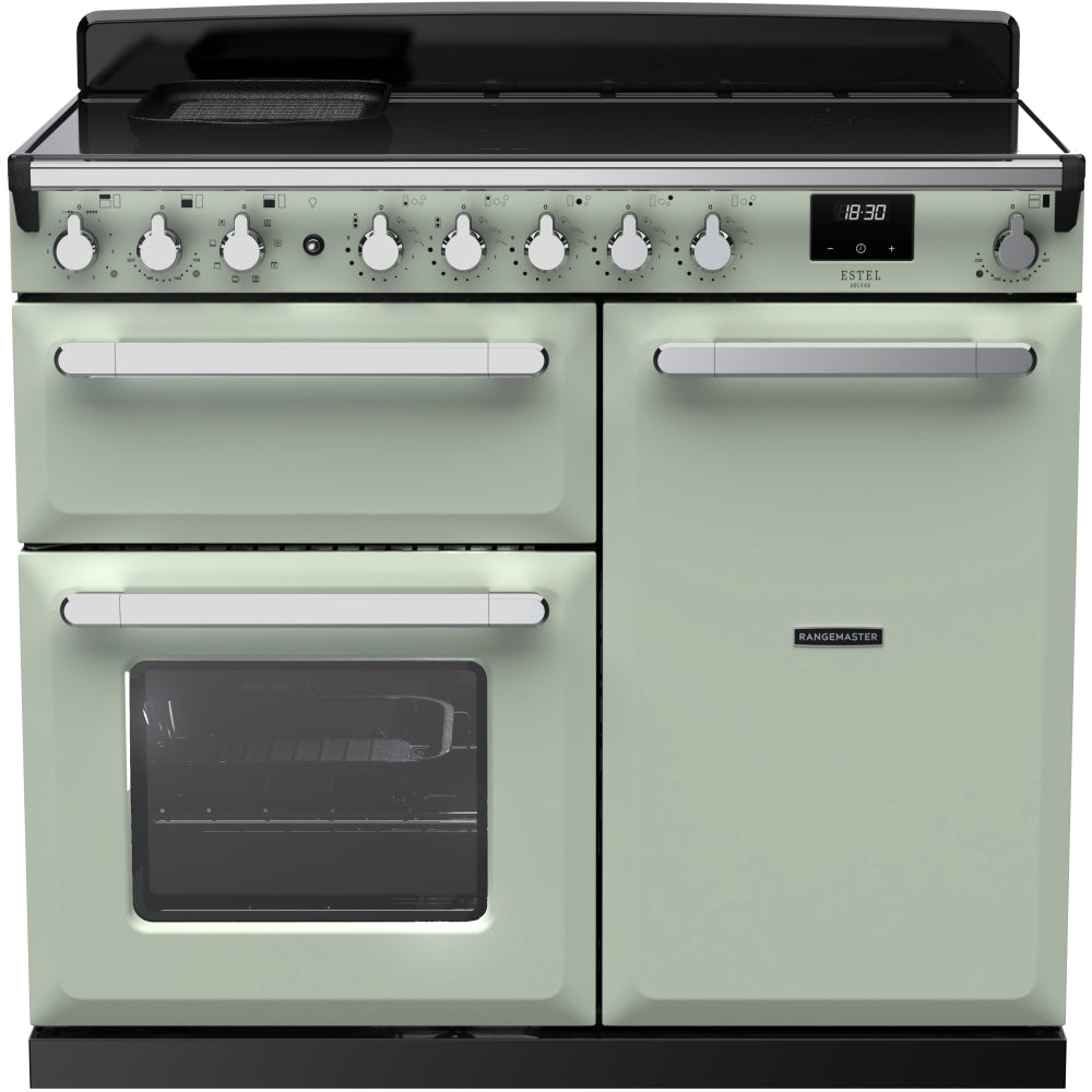Rangemaster Estel Deluxe ESDL100EIPMNT/CM1 100cm wide Electric Range Cooker with Induction Hob - Mint / Chrome