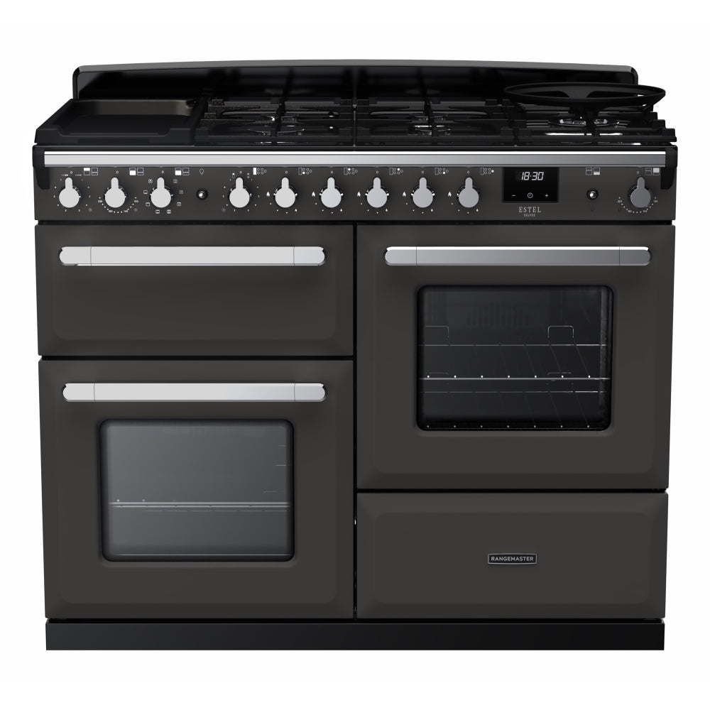 Rangemaster Estel Deluxe ESDLO110DFPSLT/CM1 110cm wide Dual Fuel Range Cooker with Gas Hob - Slate / Chrome