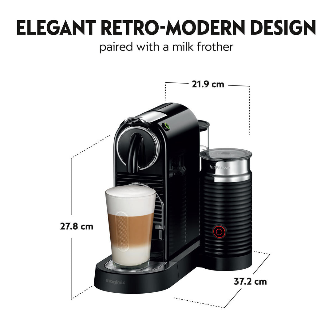 Nespresso by Magimix Citiz Capsule Coffee Machine & Aeroccino Milk Frother in Black, 11317