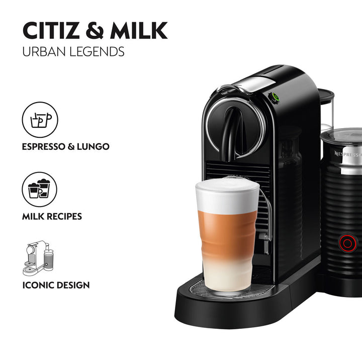 Nespresso by Magimix Citiz Capsule Coffee Machine & Aeroccino Milk Frother in Black, 11317