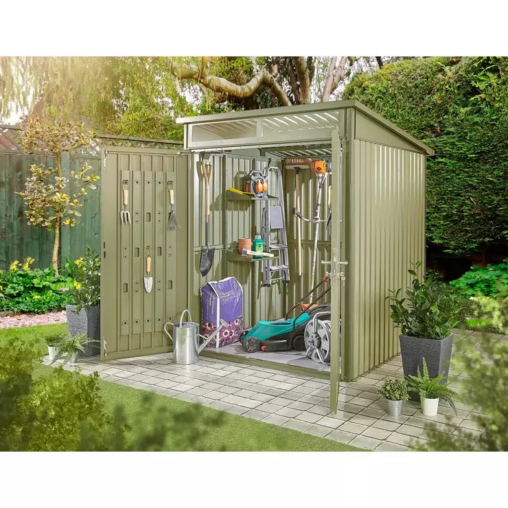 Stone Garden 5ft 11" x 5ft 11" (1.8m x 1.84m) Two Door Steel Shed in Green