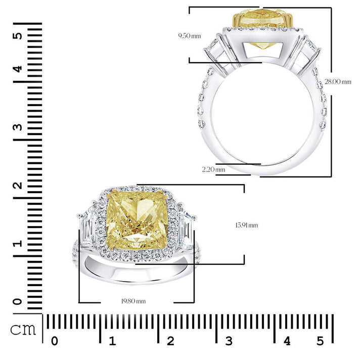 8.44ctw Cushion Cut Fancy Yellow Diamond Halo Ring Platinum