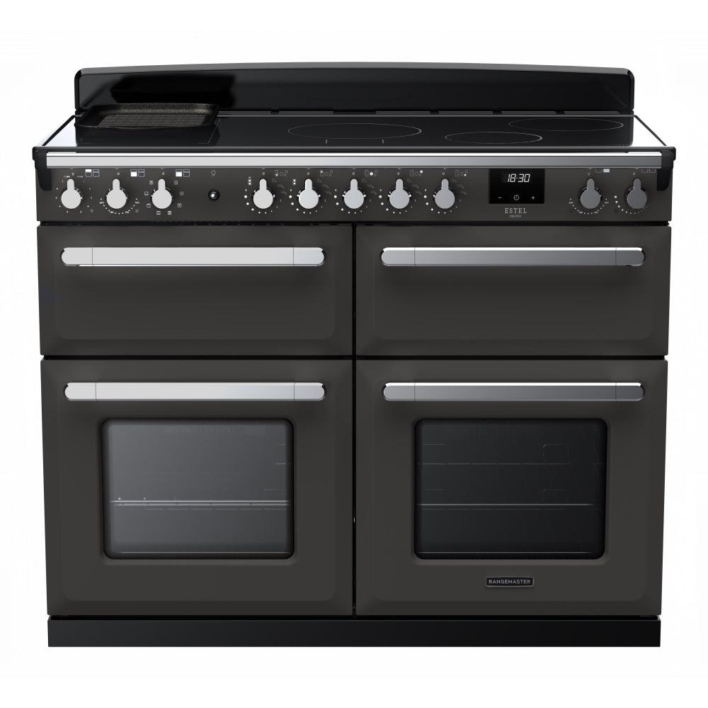 Rangemaster Estel Deluxe ESDLB110EIPSLT/CM1 110cm wide Electric Range Cooker with Induction Hob - Slate / Chrome