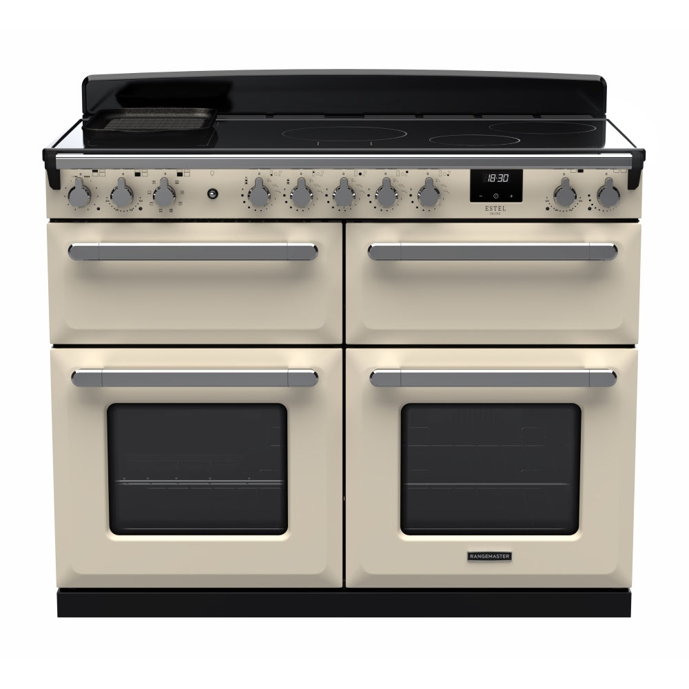 Rangemaster Estel Deluxe ESDLB110EIPPCR/CM1 110cm wide Electric Range Cooker with Induction Hob - Cream / Chrome