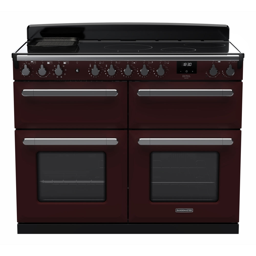Rangemaster Estel Deluxe ESDLB110EIPBOR/CM1 110cm wide Electric Range Cooker with Induction Hob - Bordeaux / Chrome