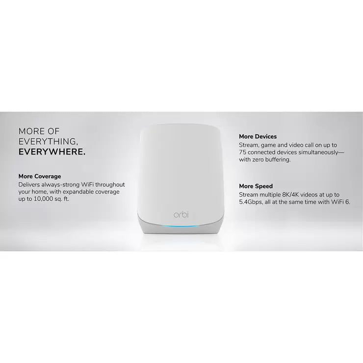 Netgear Orbi RBK763S Tri-band WiFi 6 Mesh System, 5.4Gbps, Router and 2 Satellites, RBK763S-100EUS