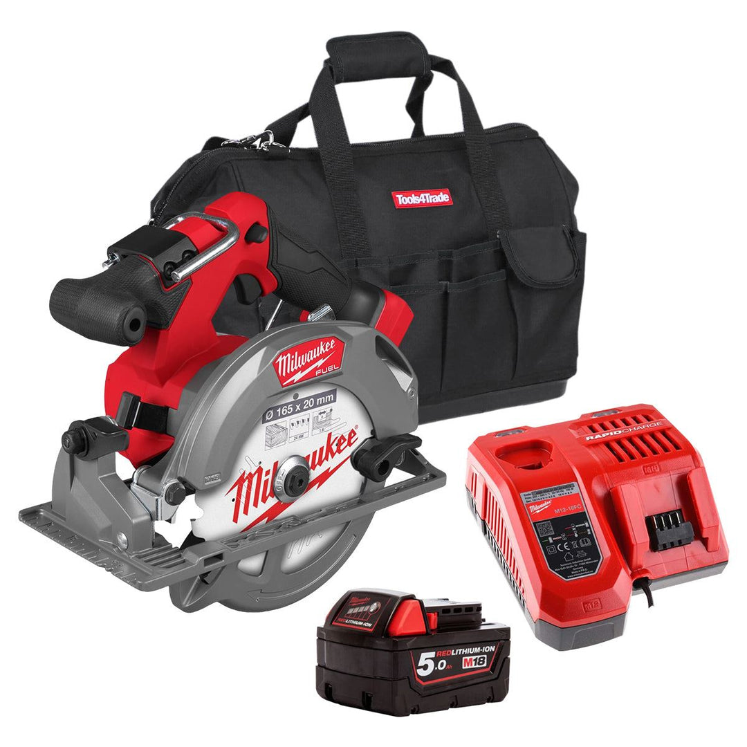 Milwaukee M18FCS552-0 M18 FUEL 18V Brushless 165mm Circular Saw with 1 x 5.0Ah Battery Charger & Bag