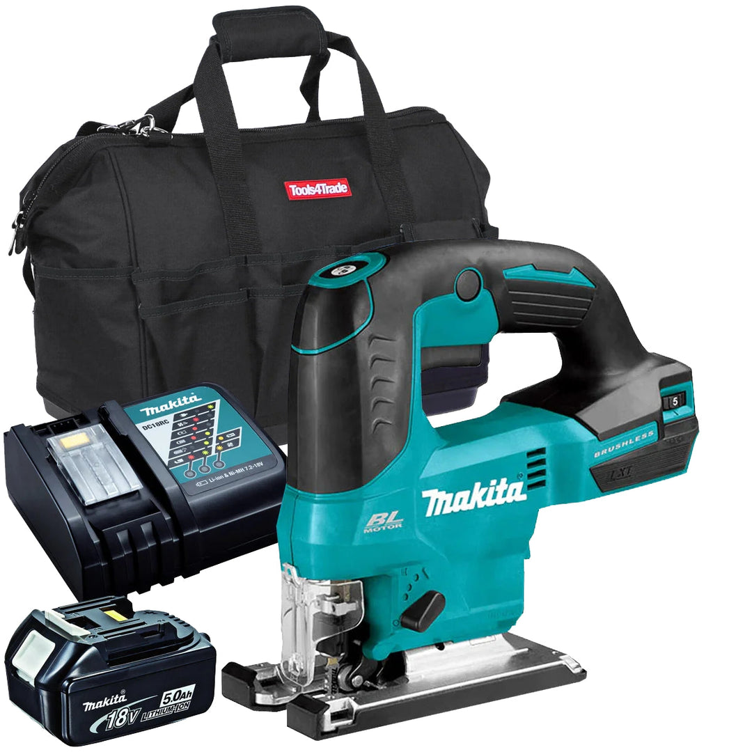 Makita DJV184Z 18V Brushless Top Handle Jigsaw With 1 x 5.0Ah Battery, Charger &amp; Bag