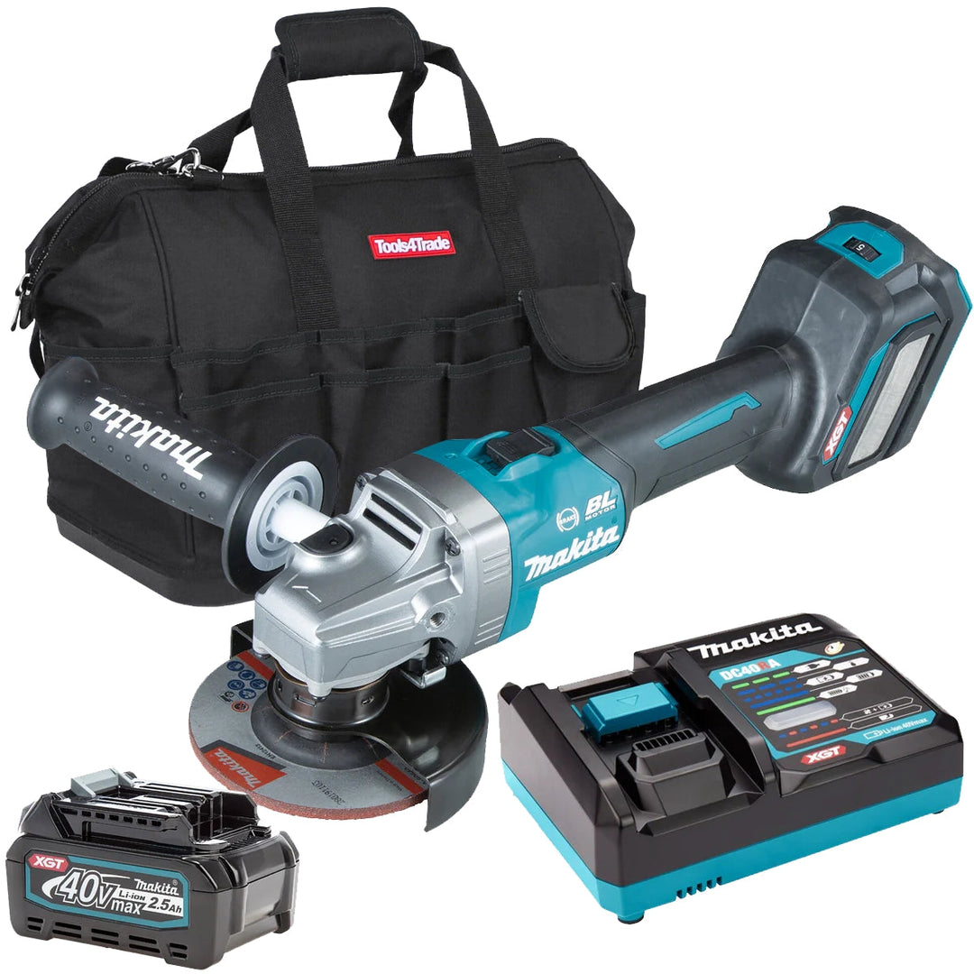 Makita GA022GZ 40V 115mm Brushless Angle Grinder with 1 x 2.5Ah Battery Charger & Bag