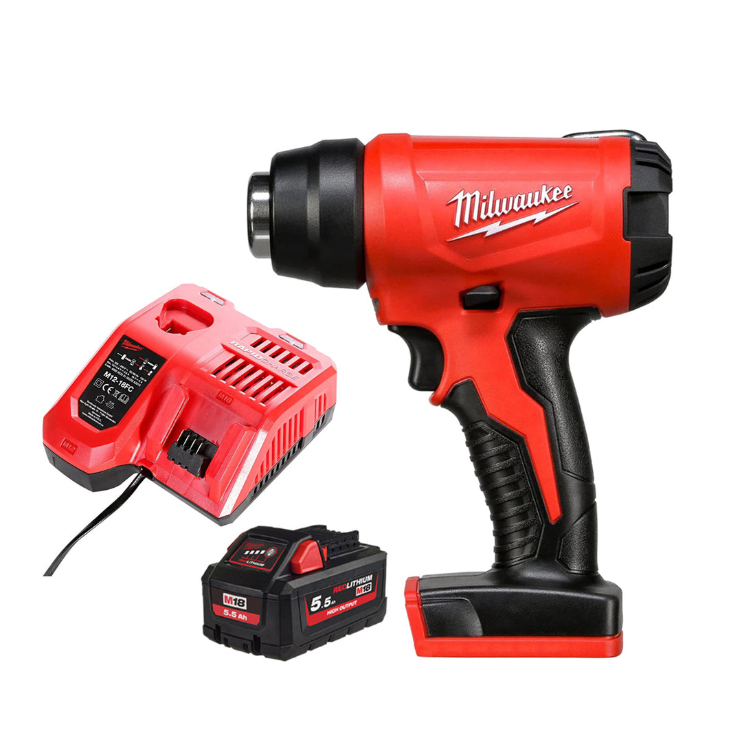Milwaukee M18BHG-0 18V Cordless Compact Heat Gun with 1 x 5.5Ah Battery &amp; Charger
