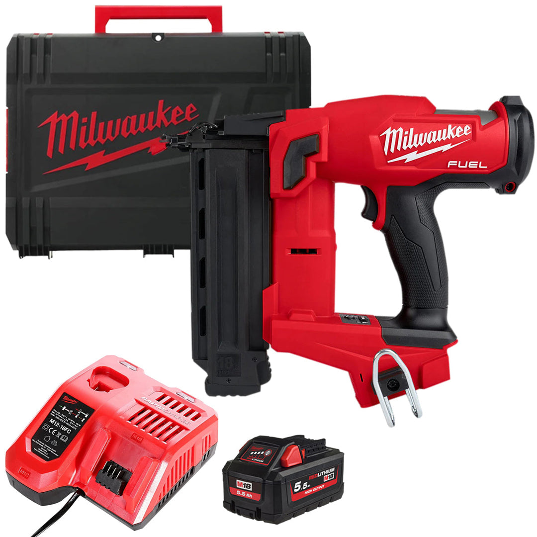 Milwaukee M18FNCS18GS-0X 18V Fuel Brushless Narrow Crown Stapler with 1 x 5.5Ah Battery Charger & Case