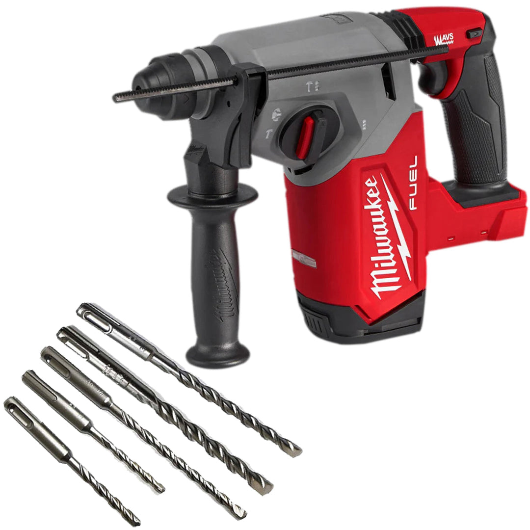 Milwaukee M18FH-0 18V Fuel Brushless 4-Mode SDS+ Hammer Drill with 5 Piece Drill Bit Set