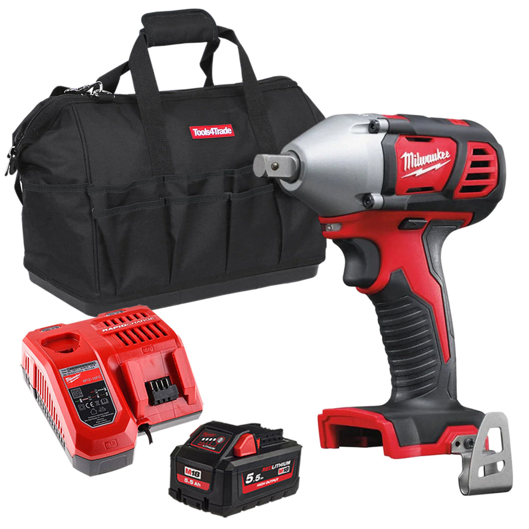 Milwaukee M18BIW12-0 18V Compact 1/2" Impact Wrench with 1 x 5.5Ah Battery Charger &amp; Bag
