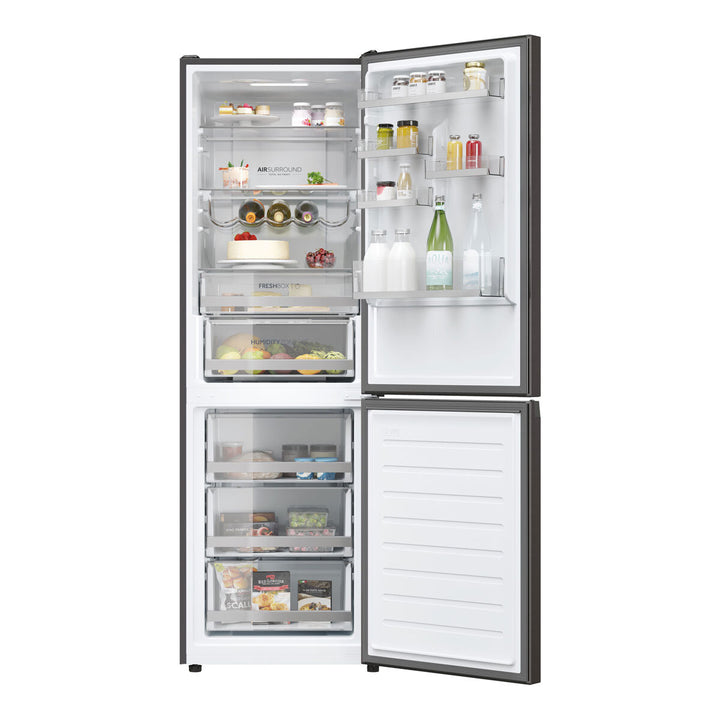 Haier Series 3, HDW3618DNPD Fridge Freezer,  D Rated in Platinum Inox