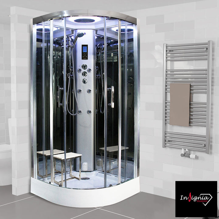 Insignia Diamond 900mm Quadrant Steam Shower with Chrome Frame