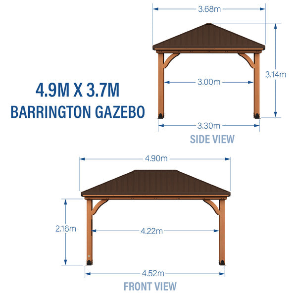 Backyard Discovery Barrington Gazebo 4.9m x 3.7m, Cedar Wood Frame with Heavy-Duty Steel Hip Roof, Pro-Tect™ Tested, Pre-Stained, Easy Assembly, 5-Year Warranty