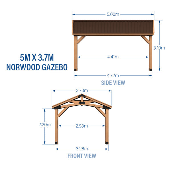 Backyard Discovery Norwood Gazebo 16×12 ft (4.9×3.6 m) – Cedar Wood Frame, Heavy-Duty Steel Peak Roof, PowerPort™, Pro-Tect™ Tested, Easy Assembly, 5-Year Warranty