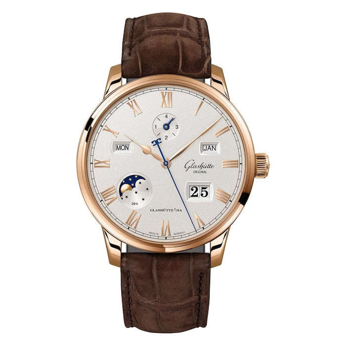 Senator Excellence Perpetual Calendar 42mm Mens Watch Silver Brown Alligator