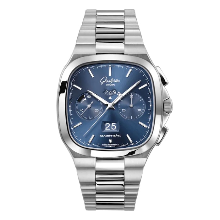 Vintage Seventies Chronograph Panorama Date 40mm x 40mm Mens Watch Blue