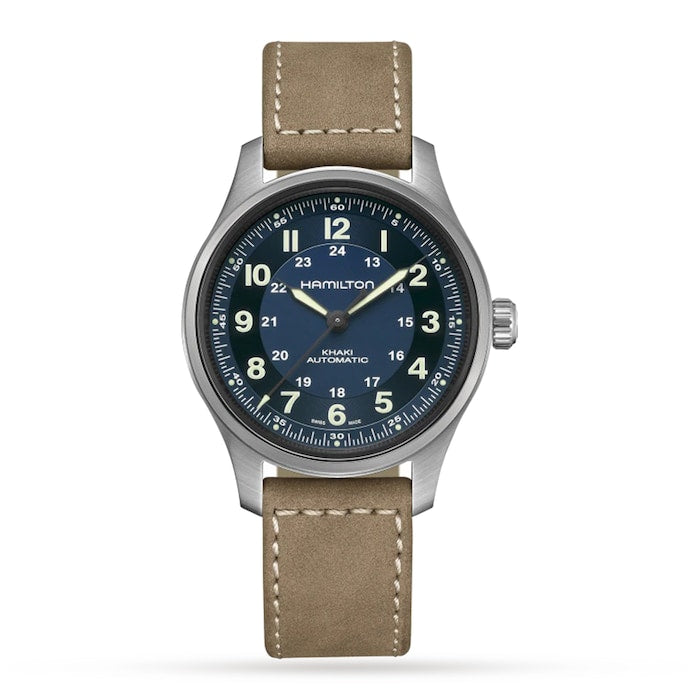 Khaki Field Titanium Blue Dial Brown Strap 42mm