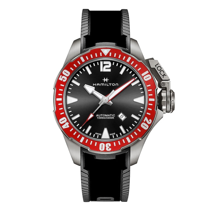 Khaki Navy Frogman Titanium Auto 46mm Mens Watch Black