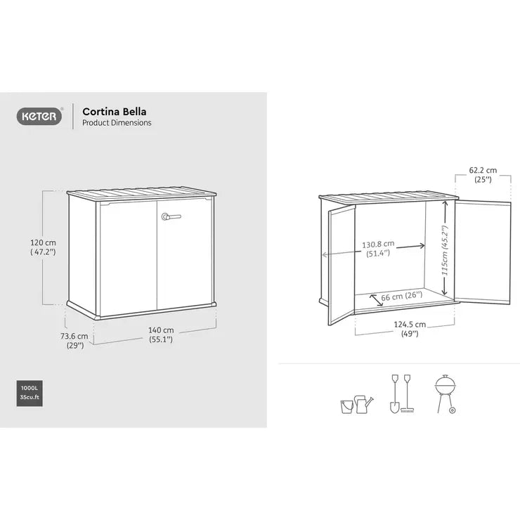 Keter Cortina Bella 4ft 6" x 2ft 4" (1.4 x 0.7m) 1,000 Litre Vertical Storage Shed