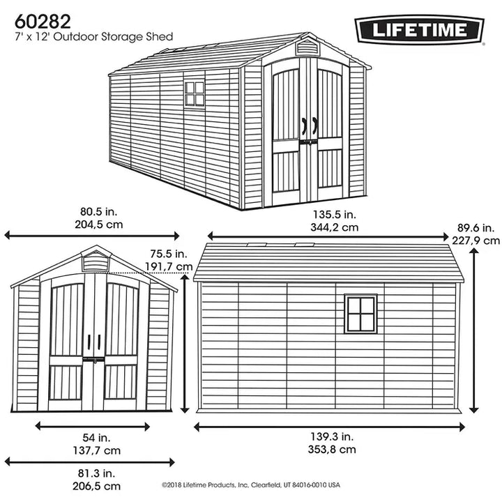 Lifetime 7ft x 12ft (2.1 x 3.6m) Storage Shed - Model 60282