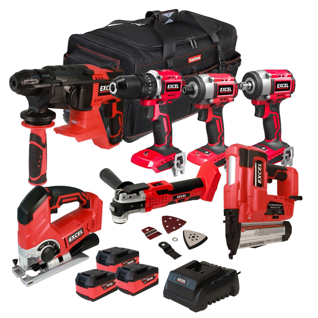 Excel 18V 7 Piece Power Tool Kit with 3 x 5.0Ah Battery & Charger EXLKIT-17305