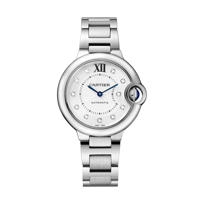 Ballon Bleu De Cartier Watch 33mm, Automatic Movement, Steel, Diamonds