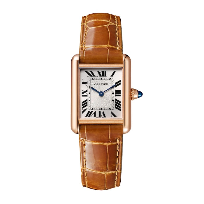 Tank Louis Cartier Watch Small Model, Hand-Wound Mechanical Movement, Rose Gold, Leather