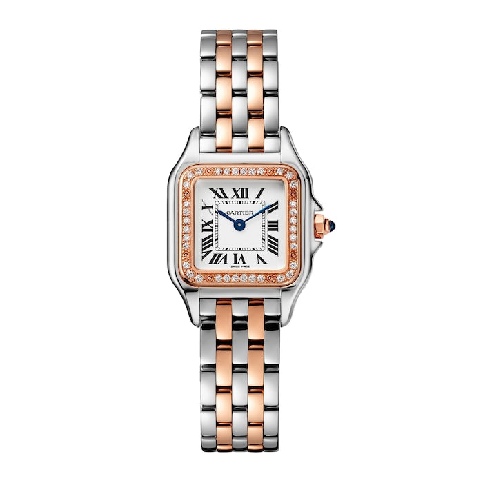 Panthère De Cartier Watch Small Model, Quartz Movement, Rose Gold, Steel, Diamonds