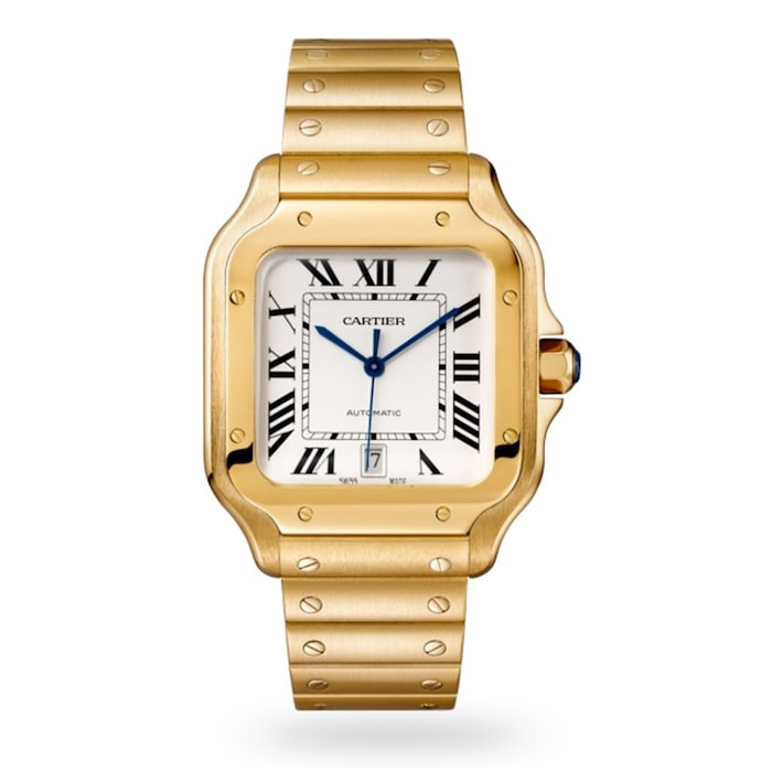 Santos De Cartier Watch Large Model, Automatic Movement, Yellow Gold, Interchangeable Metal And Leather Bracelets