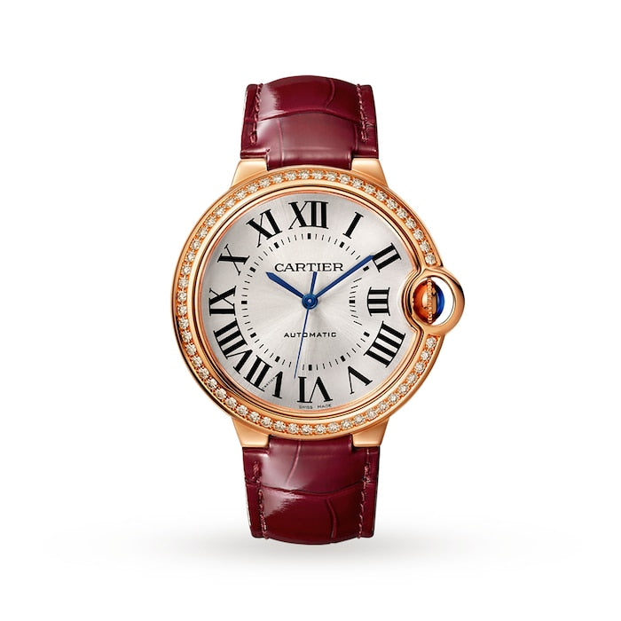 Ballon Bleu De Watch, 36mm, Rose Gold, Diamonds, Leather
