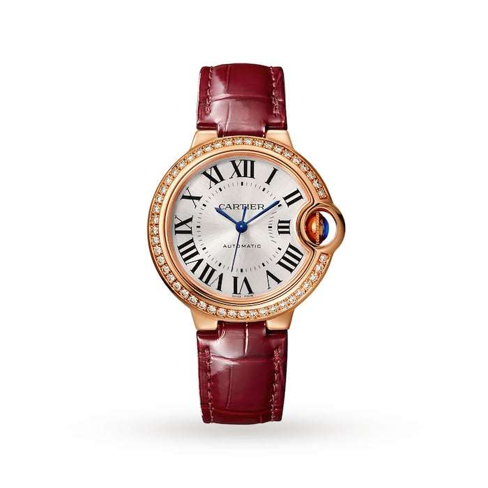 Ballon Bleu De Watch, 33mm, Rose Gold, Diamonds, Leather