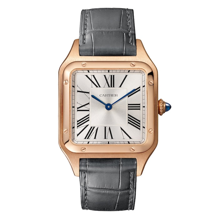 Santos-Dumont Watch Large Model, Quartz Movement, Rose Gold, Leather