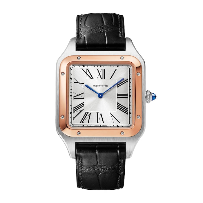 Santos-Dumont Watch Extra-Large Model, Hand-Wound Mechanical Movement, Rose Gold, Steel, Leather