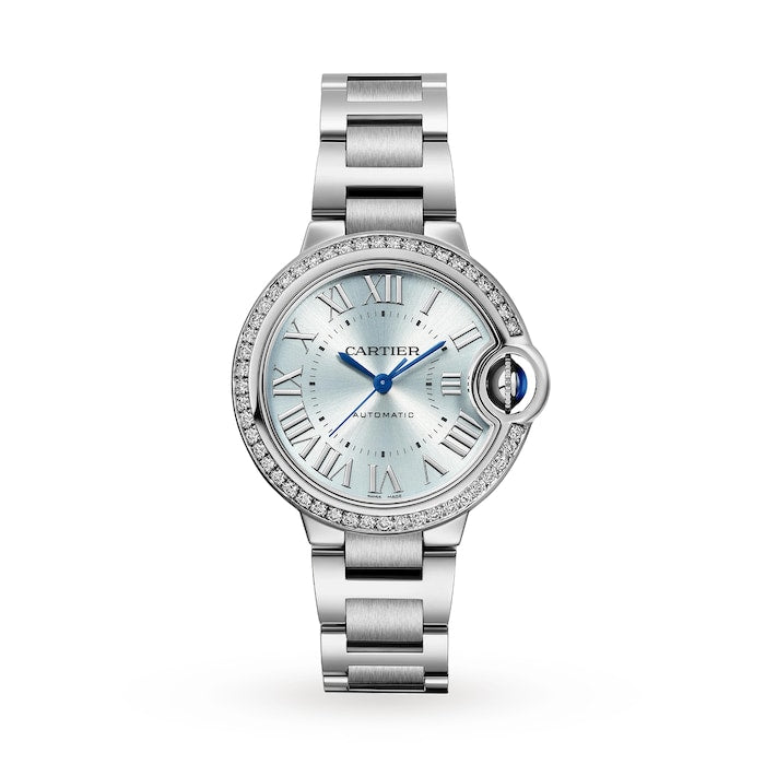 Ballon Bleu De Cartier Watch 33mm, Automatic Movement, Steel, Diamonds
