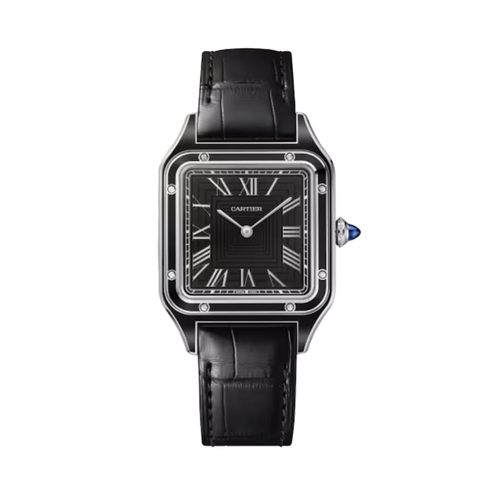 Santos-Dumont Watch, Large Model, Manual Merchanical Movement, Steel, Lacquer, Leather