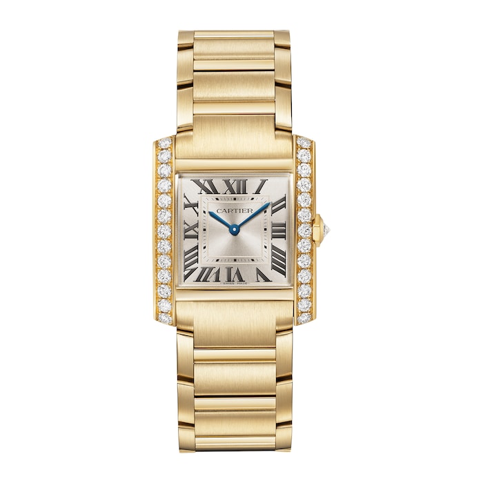 Tank Française Watch Medium Model, Quartz Movement, Yellow Gold, Diamonds